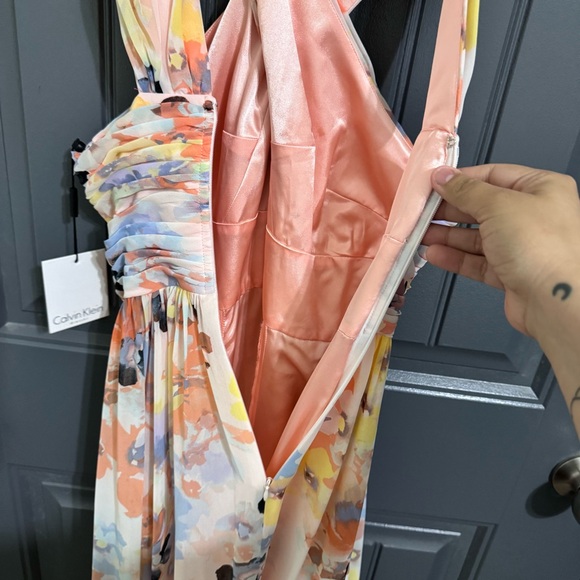 NWT Calvin Klein Elegant Pink Floral Halter Maxi Dress - Picture 13 of 16